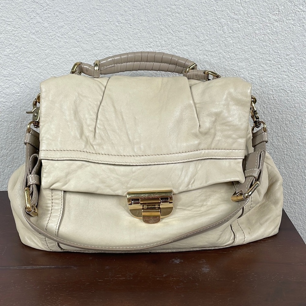 Nina Ricci Liane Leather Satchel Bag Top Handle Shoulder Strap Cream Ivory